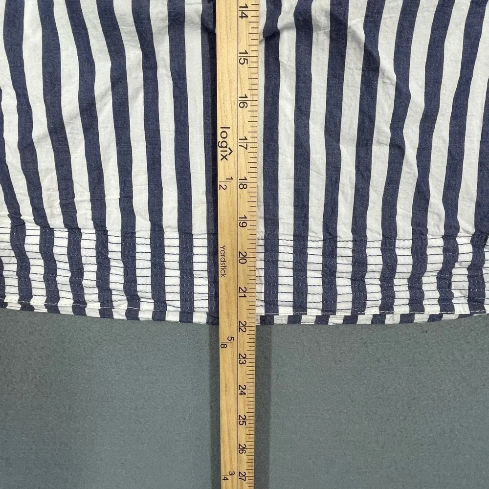 Anthropologie Navy White Striped Puff Sleeve Split Neck Blouse Womens Small